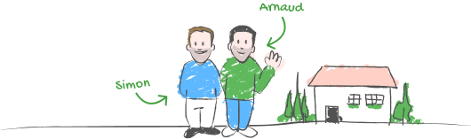 Illustration de Simon et Arnaud devant une maison